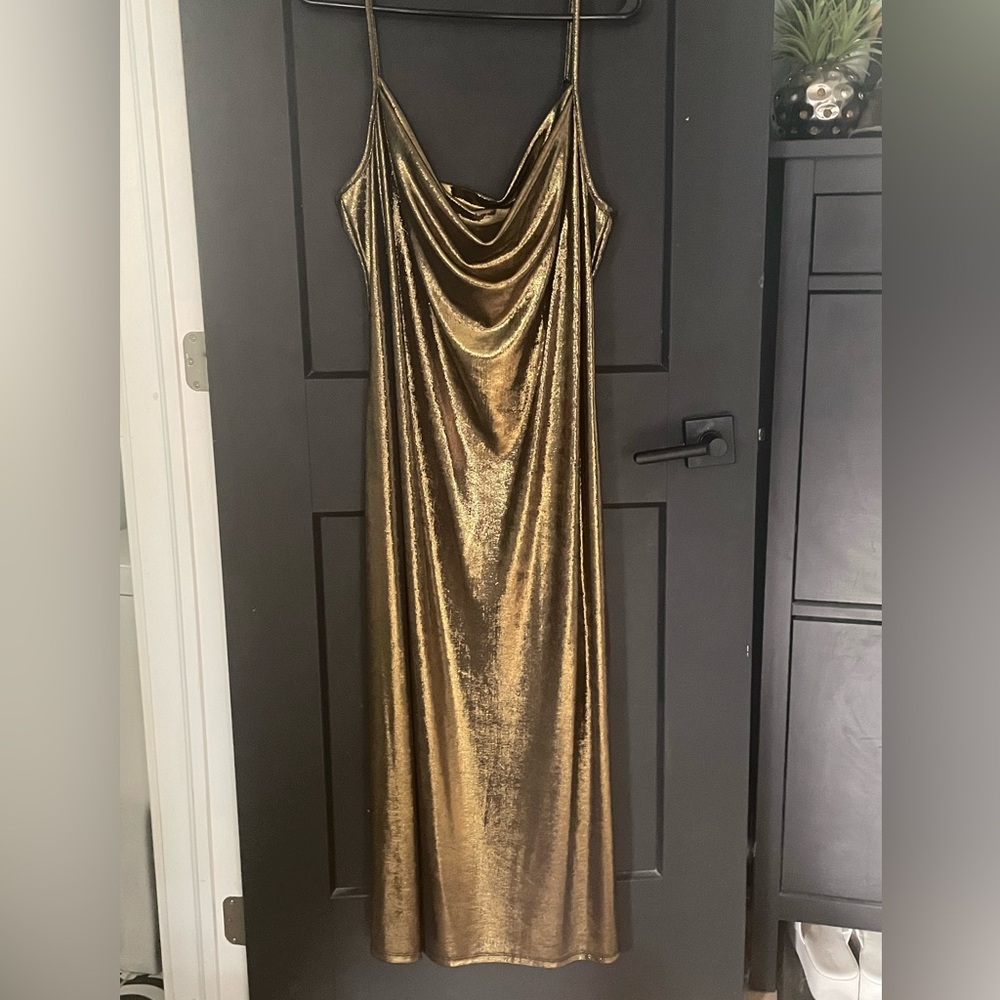 BNWOT Bebe Metallic Gold Dress